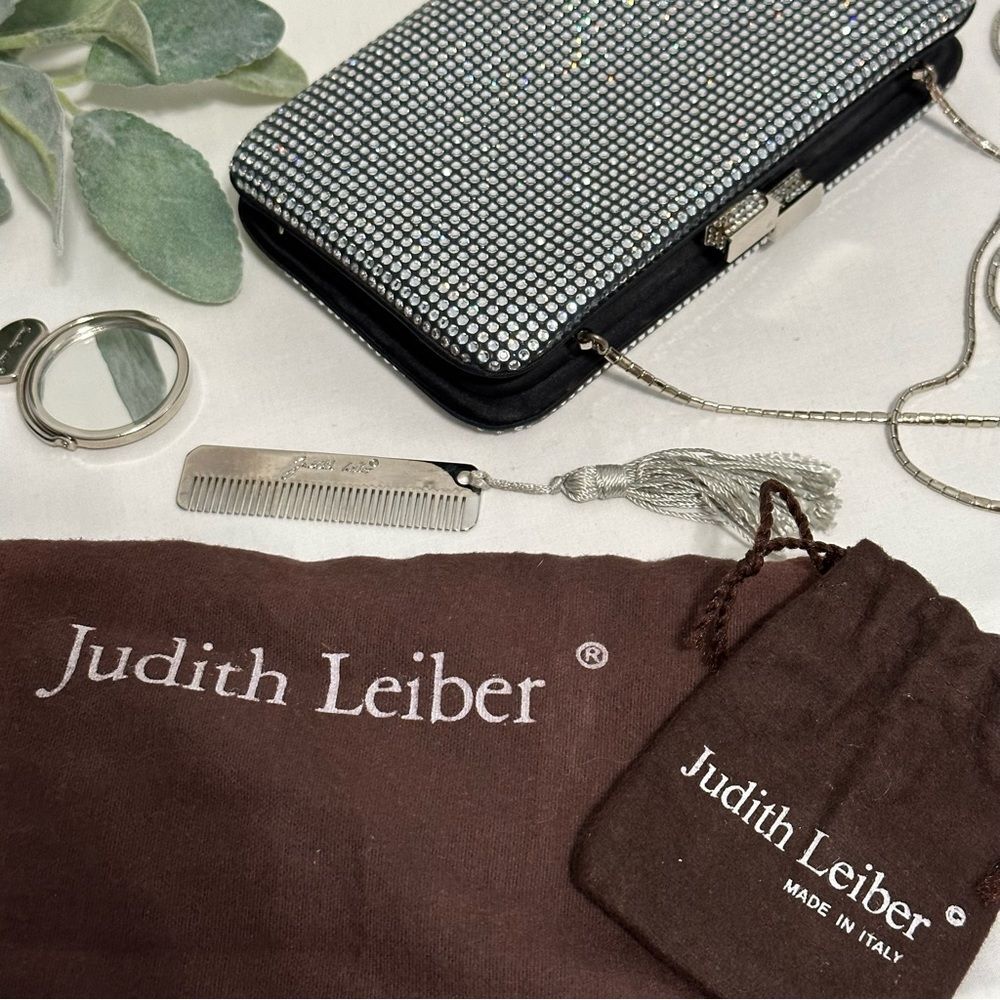 Judith Leiber Swarovski Crystal Evening Bag Clutch with Chain Mirror Comb Glam - Picture 10 of 16